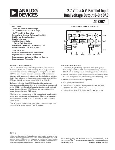 Analog Devices AD7302 Digital-to-Analog Converter Datasheet - cover page
