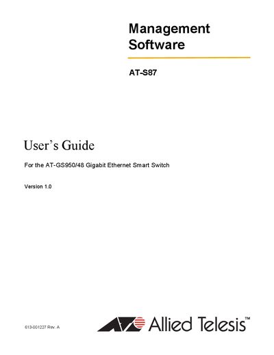 Allied Telesis AT-S87 Management Software User Guide - cover page