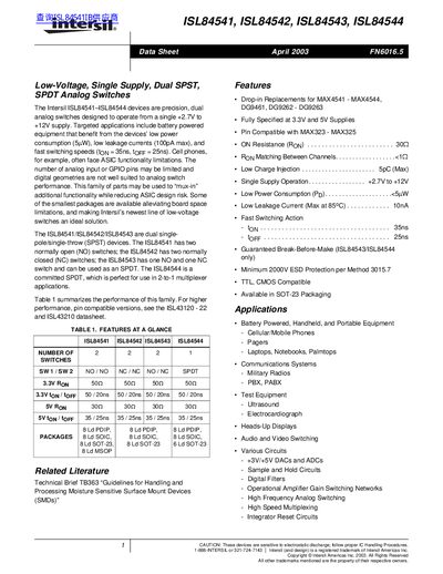 intersil ISL84541 ISL84542 ISL84543 ISL84544 handbook  - cover page