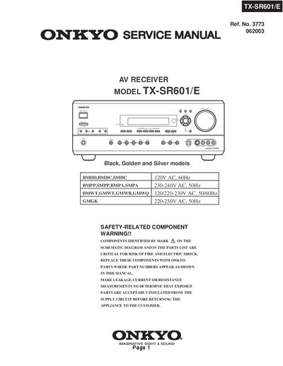 Onkyo TX‑SR601/E Service Manual - cover page