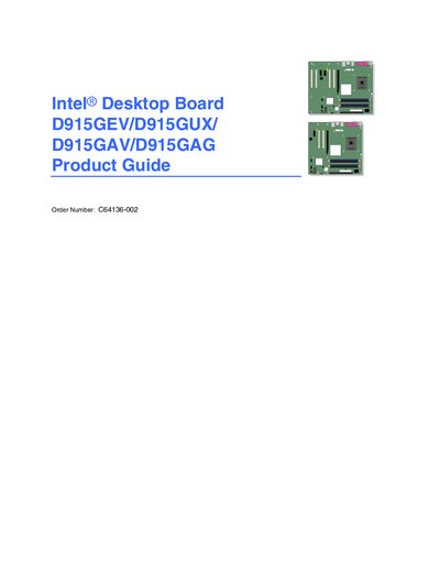 Intel D915GEV/D915GUX/D915GAV/D915GAG Desktop Board Product Guide - cover page