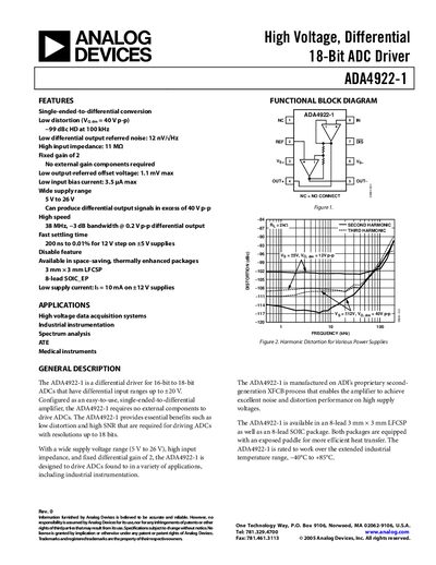 Analog Devices ADA4922-1 Datasheet - cover page
