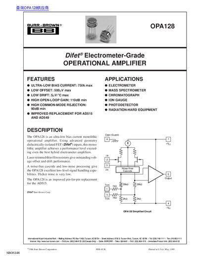 Burr-Brown OPA128 Operational Amplifier Datasheet - cover page