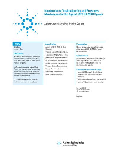 Agilent Introduction to Troubleshooting Preventive Maintenance for the 5973 GC-MSD System (H5947A) handbook