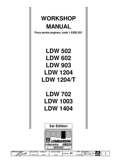 Lombardini LDW Series Engines Workshop Manual - cover page