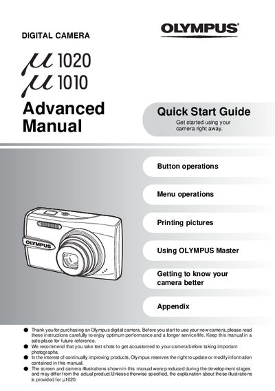 OLYMPUS DIGITAL CAMERA 1020 1010 Quick Start Guide (1) - cover page