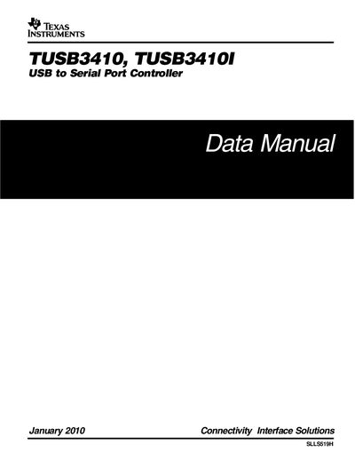 Texas Instruments TUSB3410 USB to Serial Port Controller Data Manual - cover page