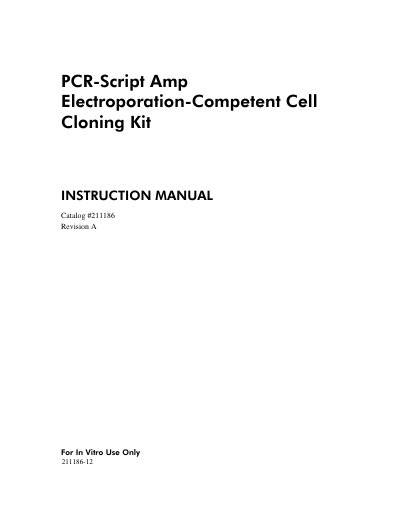 Agilent PCR-Script Amp Electroporation-Competent Cell Cloning Kit Instruction Manual - cover page