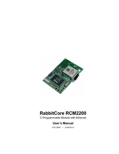 Rabbit RCM2200 C-Programmable Module with Ethernet User Manual - cover page