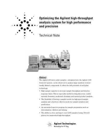 Agilent 220 Micro Plate Sampler Optimization Technical Note - cover page