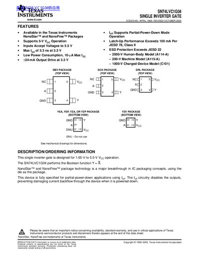 Texas Instruments SN74LVC1G04 Single Inverter Gate Datasheet - cover page
