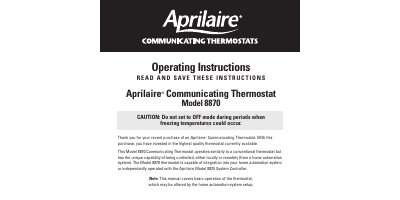 Aprilaire Model 8870 Communicating Thermostat Operating Instructions - cover page