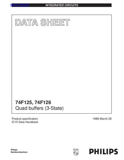 Philips 74F125, 74F126 Quad Buffers (3-State) Data Sheet - cover page