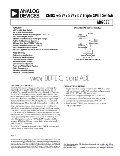 Analog Devices ADG633 Datasheet - cover page