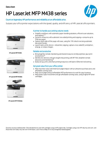 HP LaserJet MFP M438 Data Sheet - cover page
