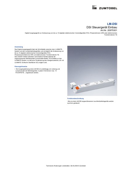 Zumtobel LM-DSI Digital Output Device Data Sheet - cover page