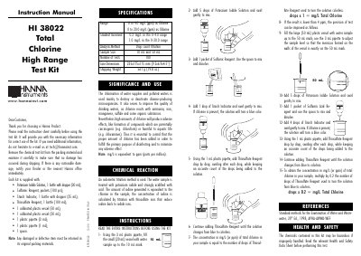 Hanna Instruments HI 38022 Total Chlorine Test Kit Instruction Manual - cover page