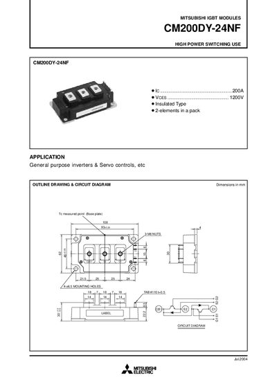 Mitsubishi CM200DY-24NF IGBT Module Datasheet - cover page