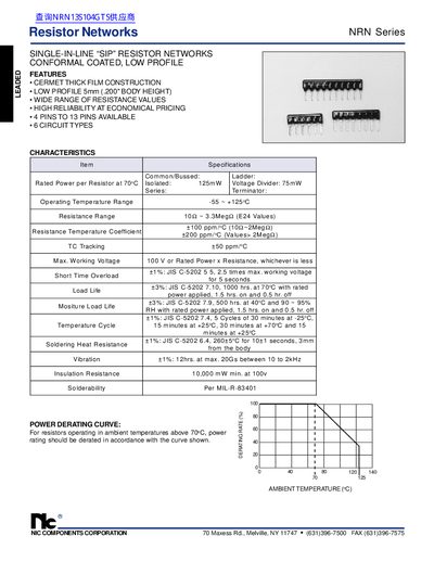NIC Components NRN Series Resistor Network Datasheet - cover page