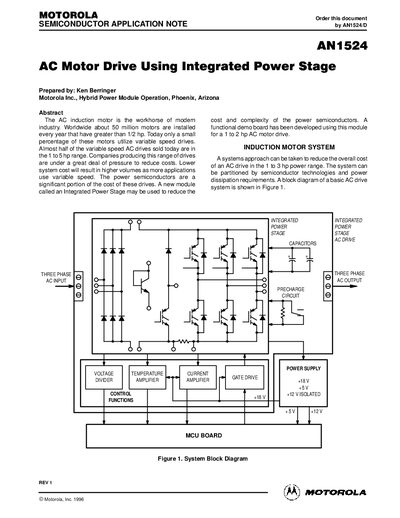 MOTOROLA AN1524 AC Motor Drive Using Integrated Power Stage Manual - cover page