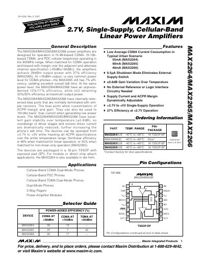 Maxim MAX2264/MAX2265/MAX2266 Power Amplifier Datasheet - cover page