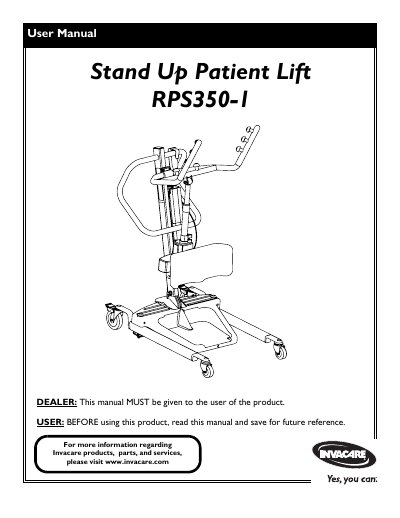 Invacare RPS350-1 Stand Up Patient Lift User Manual