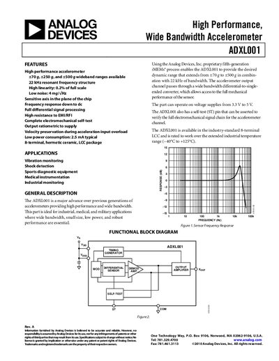 Analog Devices ADXL001 Accelerometer Datasheet - cover page
