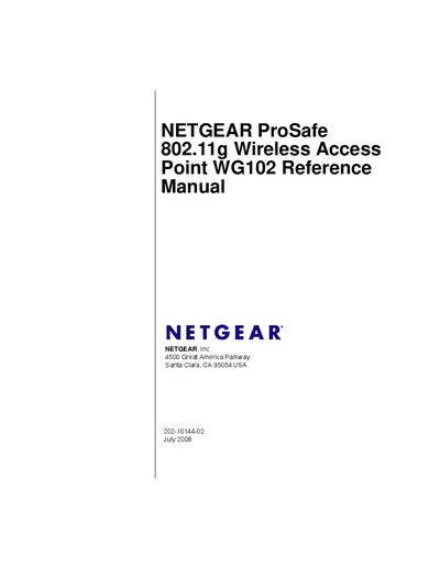 NETGEAR ProSafe 802.11g Wireless Access Point WG102 Reference Manual - cover page