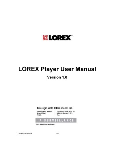 LOREX Player User Manual - cover page