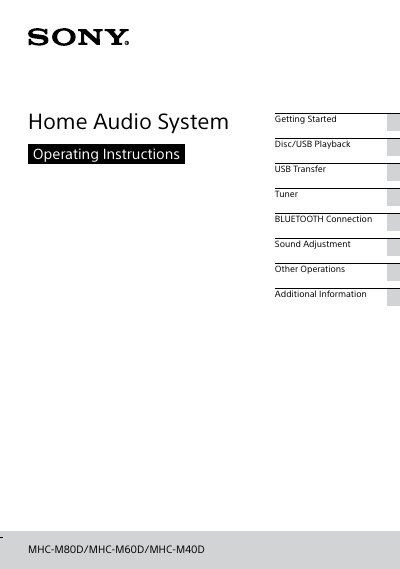 Sony MHC-M80D/MHC-M60D/MHC-M40D Home Audio System Operating Instructions cover