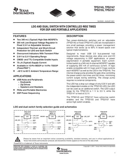Texas Instruments TPS2145/TPS2147/TPS2155/TPS2157 Datasheet - cover page