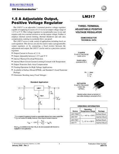 ON Semiconductor LM317 Adjustable Positive Voltage Regulator Datasheet - cover page