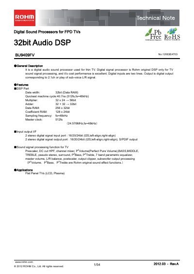 ROHM BU9409FV Technical Note - cover page