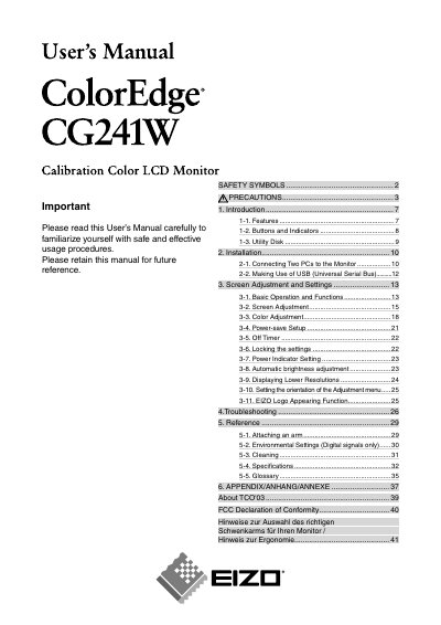 EIZO CG241W ColorEdge Monitor User Manual - cover page