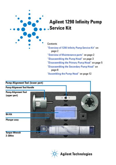 Agilent 1290 Infinity Pump Service Kit Manual - cover page