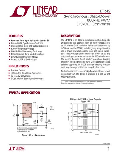 Linear Technology LT1612 Synchronous Step-Down Converter Handbook - cover page