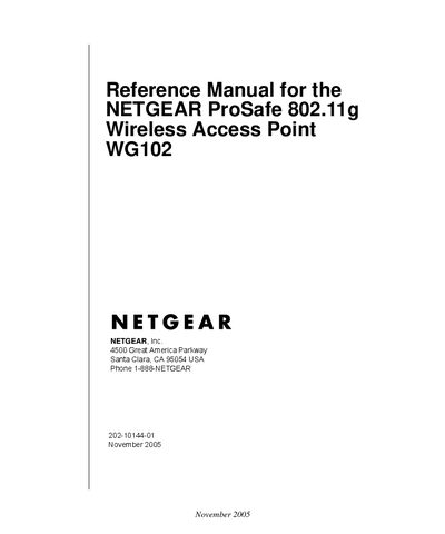 Netgear WG102 ProSafe 802.11g Wireless Access Point Reference Manual - cover page