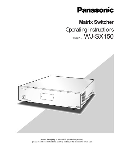Panasonic WJ-SX150 Matrix Switcher Operating Instructions - cover page