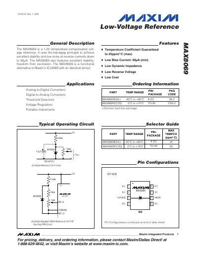 Maxim MAX8069 Low-Voltage Reference Datasheet - cover page