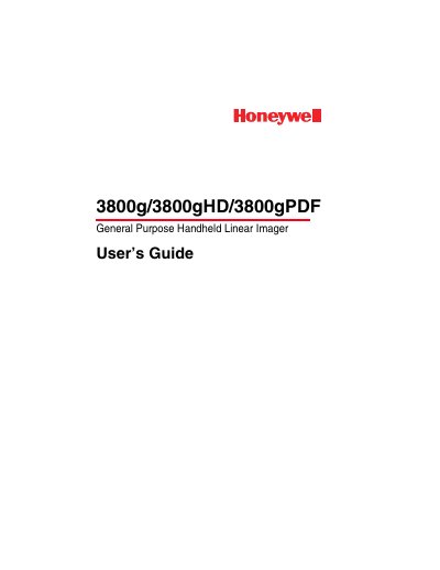 Honeywell 3800g/3800gHD/3800gPDF Handheld Linear Imager User Manual - cover page