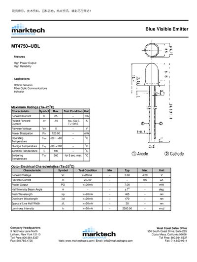 Marktech MT4750-UBL Datasheet - cover page