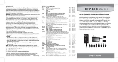 Dynex DX-UA Universal Camera/Camcorder AC Charger User Manual - cover page