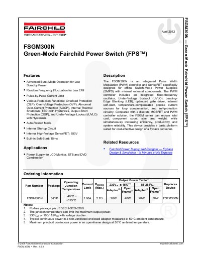 Fairchild Semiconductor FSGM300N PWM Controller Datasheet - cover page