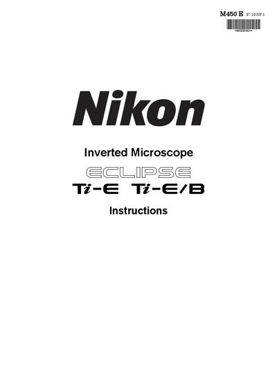 Nikon Eclipse Ti-E / Ti-E/B / TI-ND6-PFS Inverted Microscope User Manual