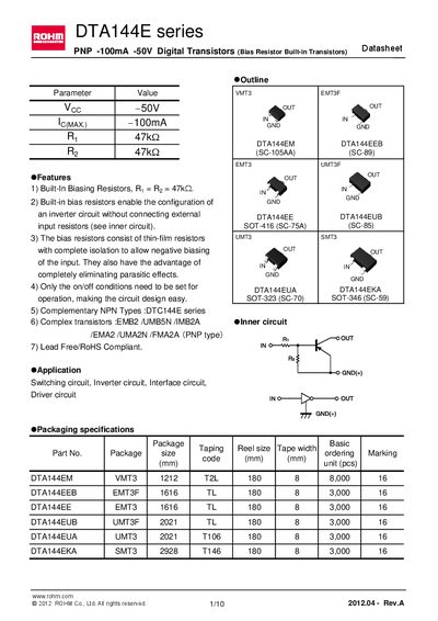 ROHM DTA144EUB Datasheet - cover page