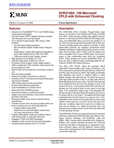 Xilinx XCR3128A 128 Macrocell CPLD Product Specification - cover page