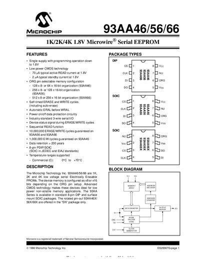 Microchip 93AA46/56/66 Serial EEPROM Datasheet - cover page