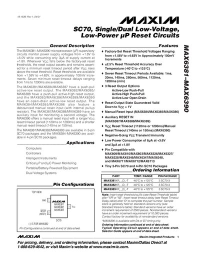 Maxim MAX6381‑MAX6390 C70 Single/Dual Low-Voltage Low-Power uP Reset Circuits Handbook - cover page
