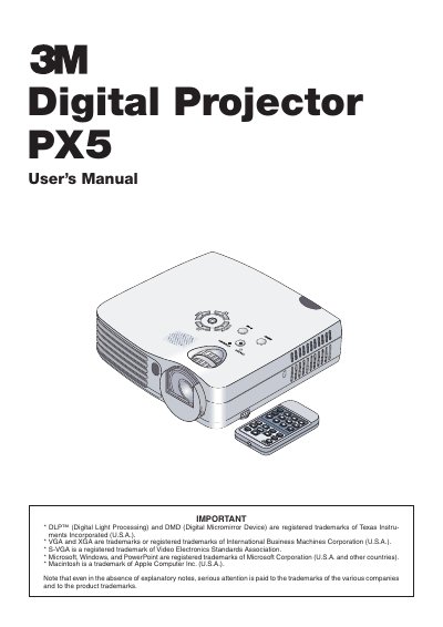 3M PX5 Digital Projector User's Manual - cover page