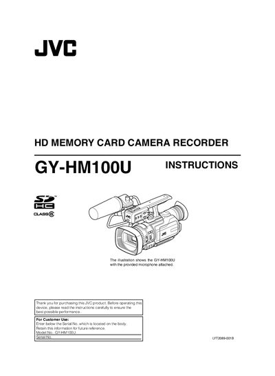 JVC GY-HM100U HD Memory Card Camera Recorder User Manual - cover page